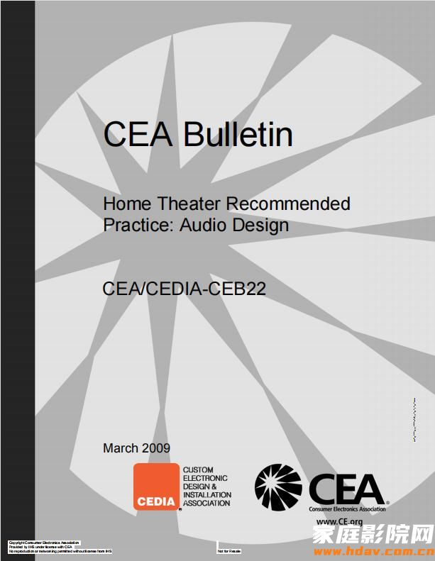 CEA/CEDIA-CEB22家庭影院声学设计标准手册下载(图1)